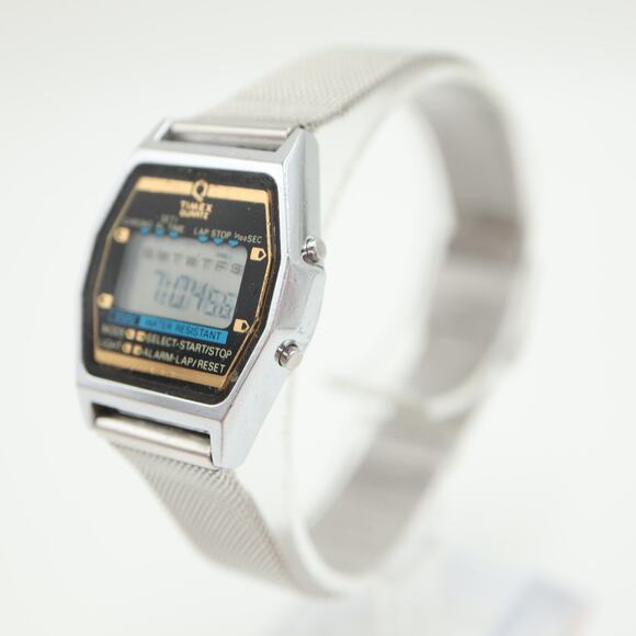 Vintage Timex Q Womens Digital Watch 26mm Stainless Steel Mesh with New Battery - Picture 10 of 15